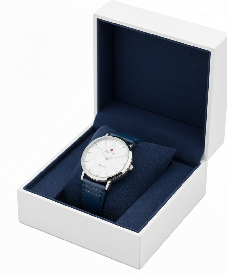 Reward-Classic Quartz Watch with Blue Leather Strap