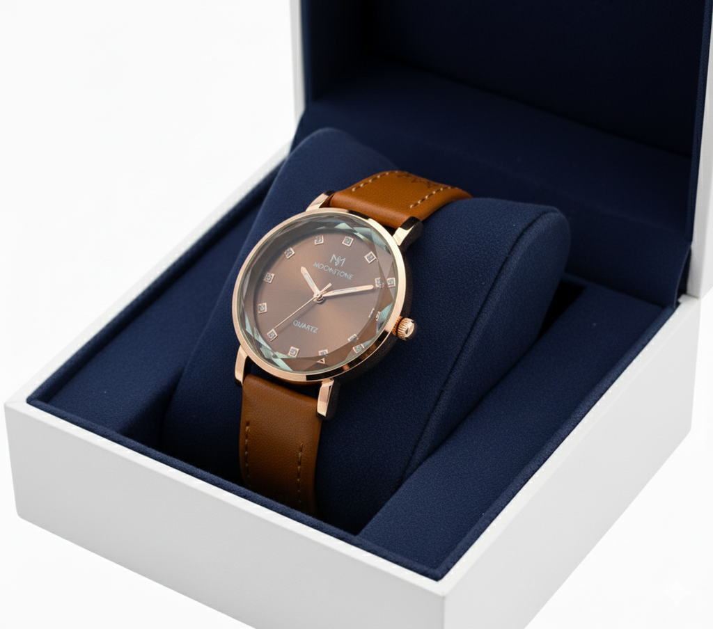 MoonStone-Elegant Brown Leather Watch