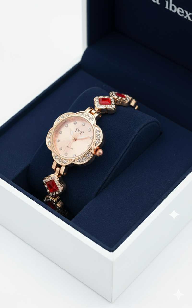 FT-Elegant Rose Gold Watch with Red Accents