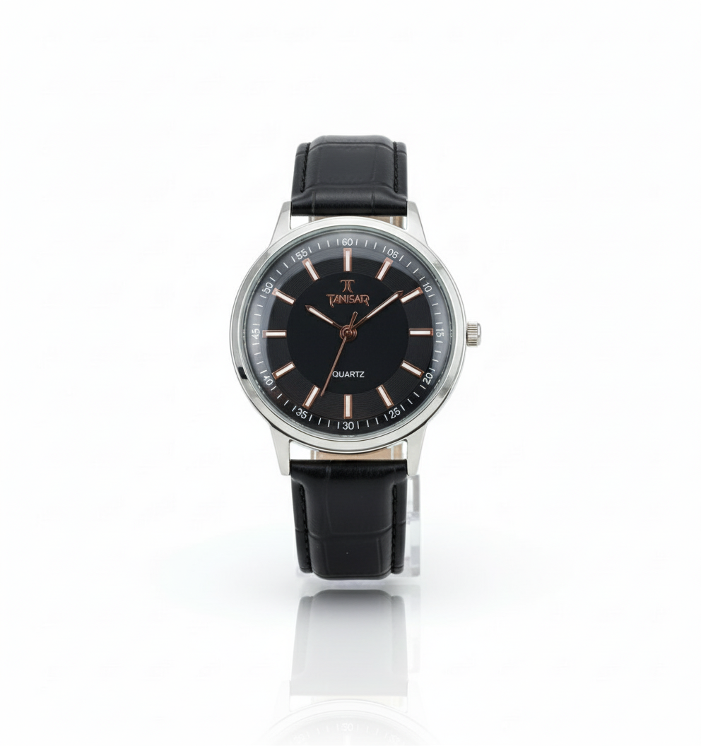 Tanishq-Elegant Quartz Watch with Black Leather Strap