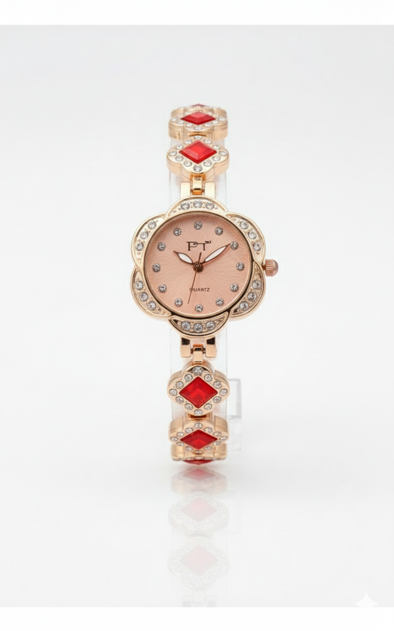 FT-Elegant Rose Gold Watch with Red Accents
