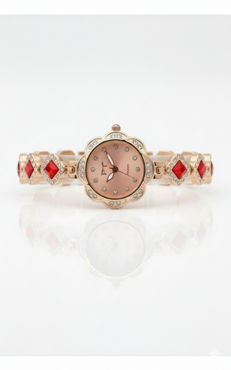 FT-Elegant Rose Gold Watch with Red Accents