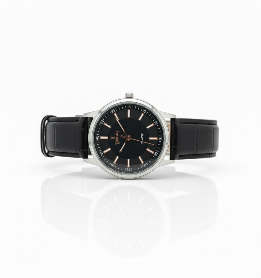 Tanishq-Elegant Quartz Watch with Black Leather Strap