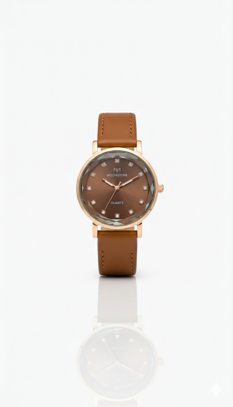 MoonStone-Elegant Brown Leather Watch