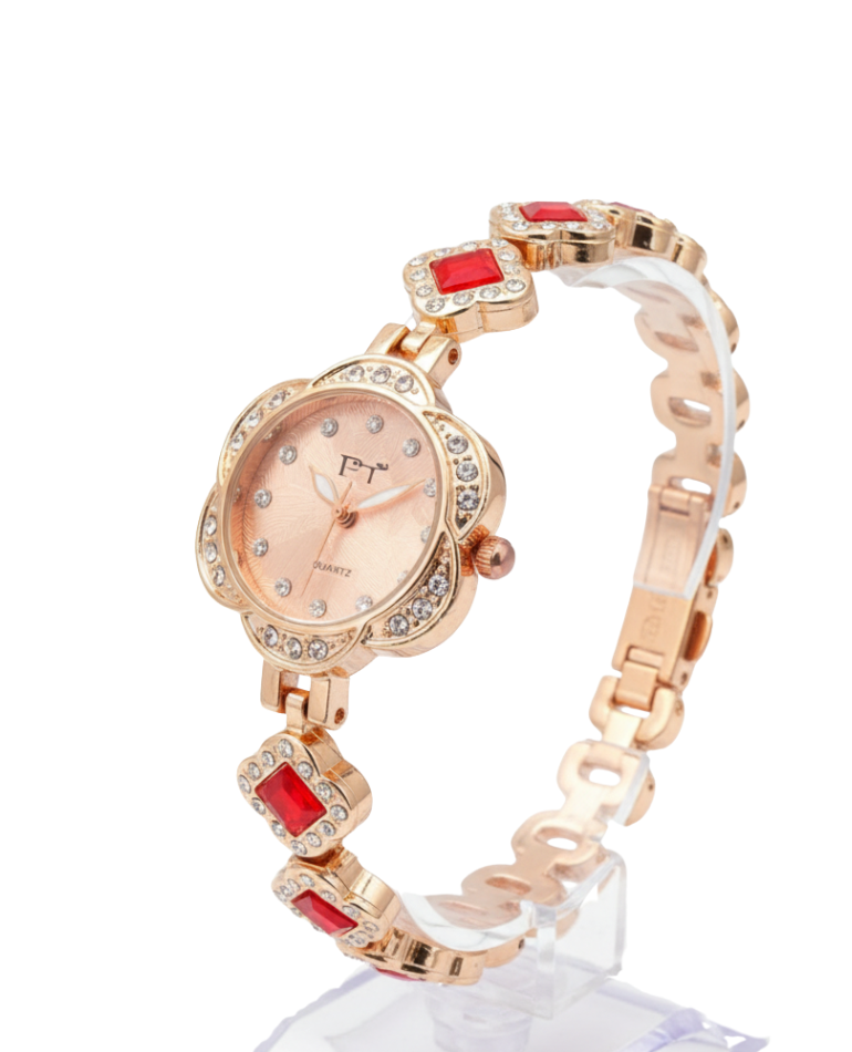 FT-Elegant Rose Gold Watch with Red Accents