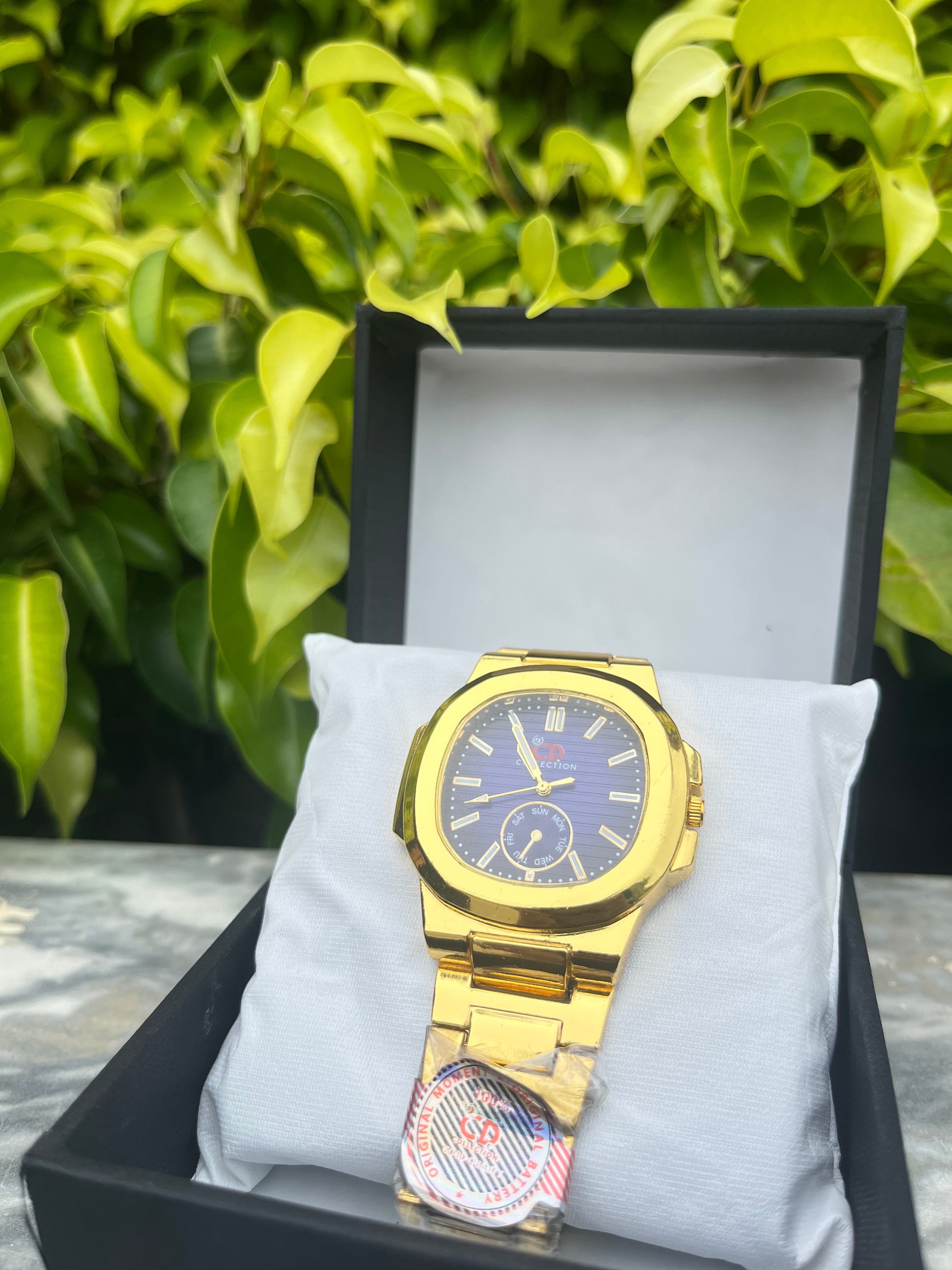 CD-Collection Luxury Gold-Plated Watch with Chronograph Function