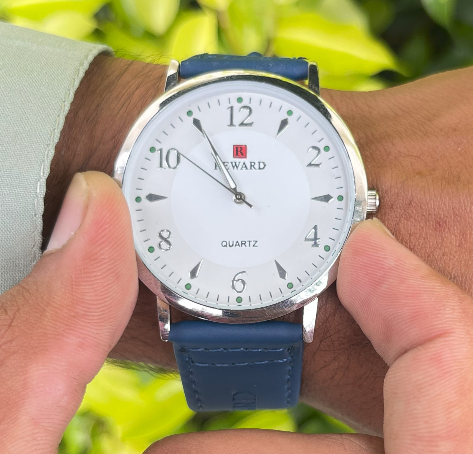 Reward-Classic Quartz Watch with Blue Leather Strap
