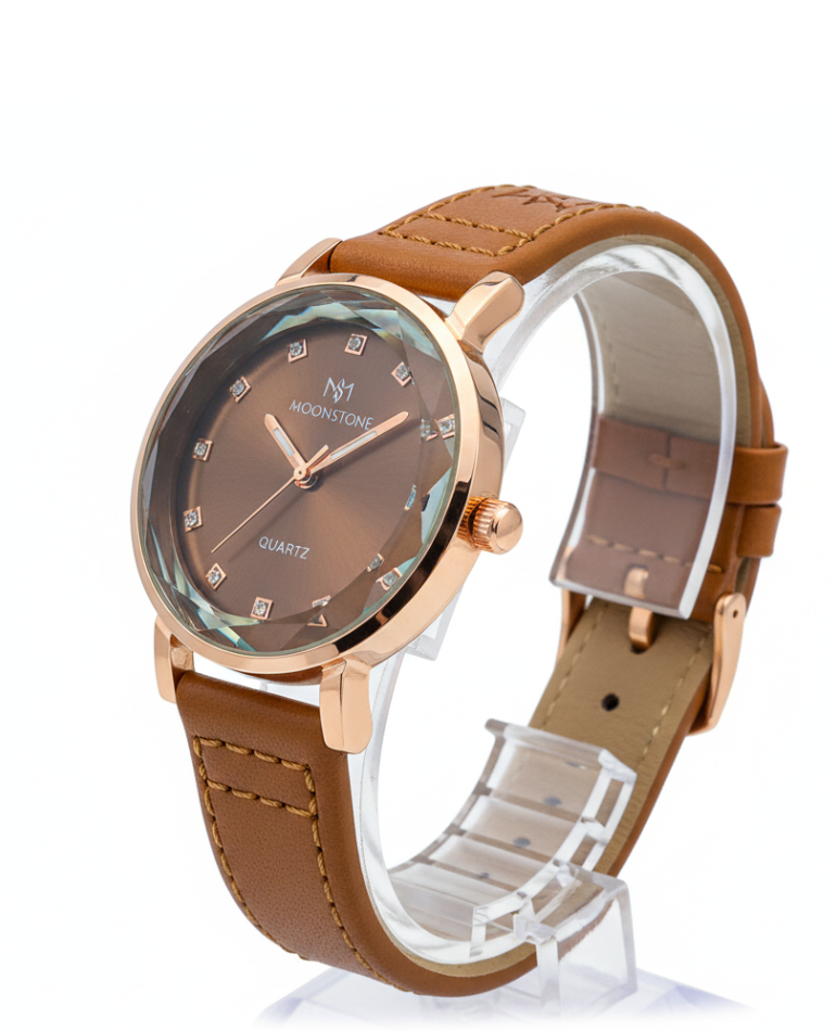 MoonStone-Elegant Brown Leather Watch