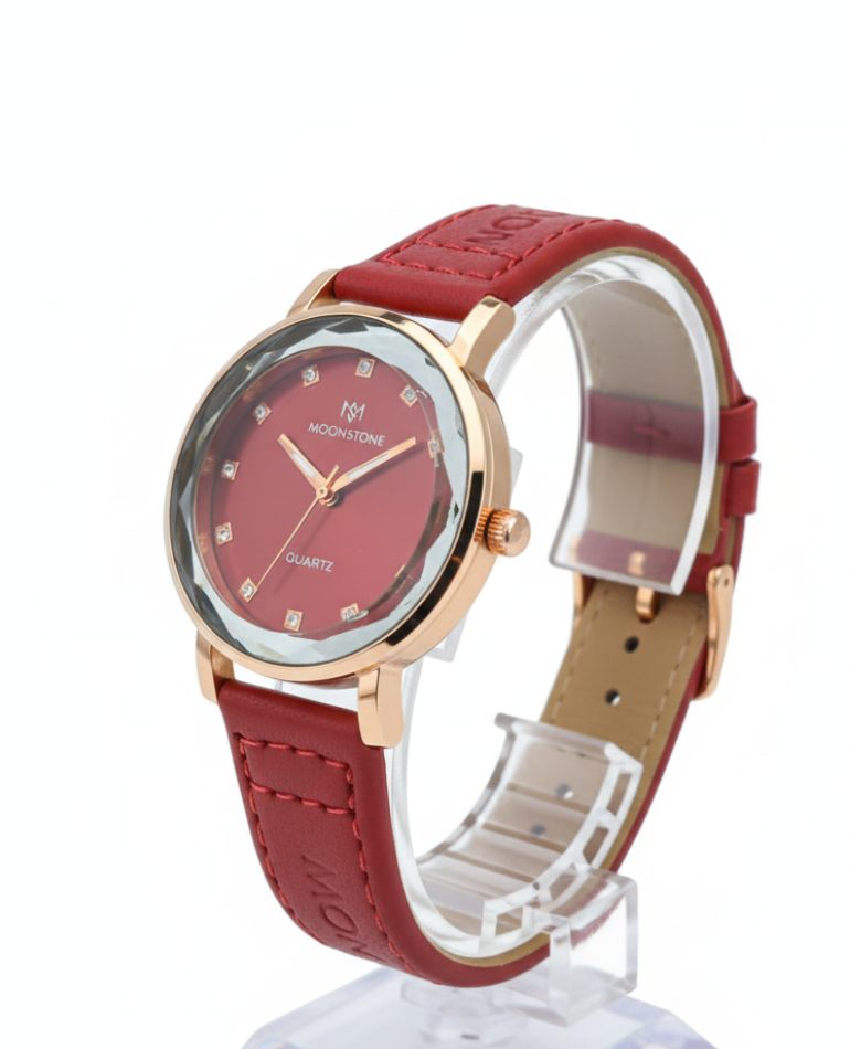 MoonStone-Elegant Red Leather Watch
