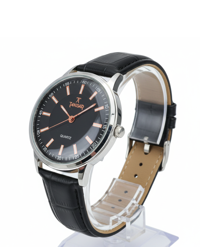 Tanishq-Elegant Quartz Watch with Black Leather Strap