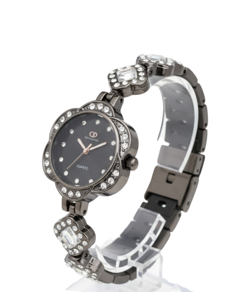 FT-Elegant Black Bracelet Watch with Crystal Accents