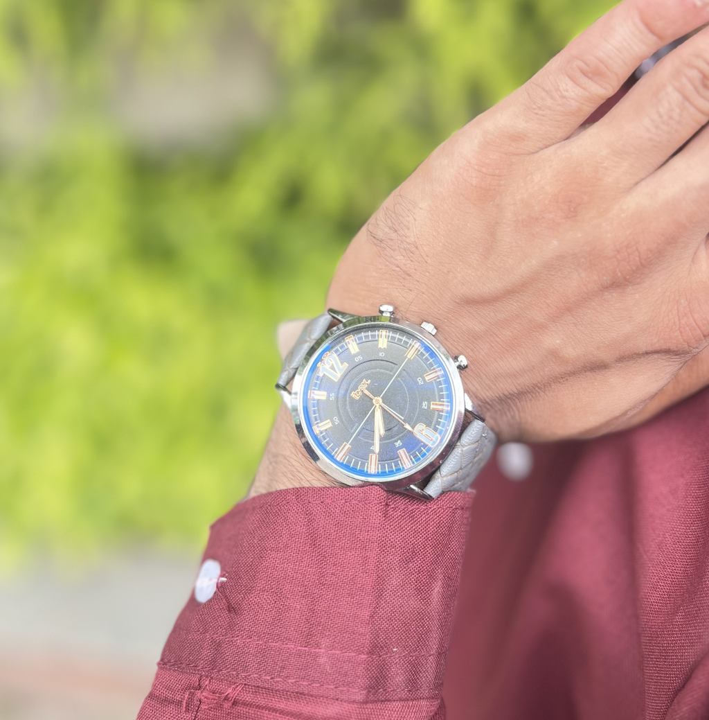 Ibex- Classic Grey Leather Strap Watch