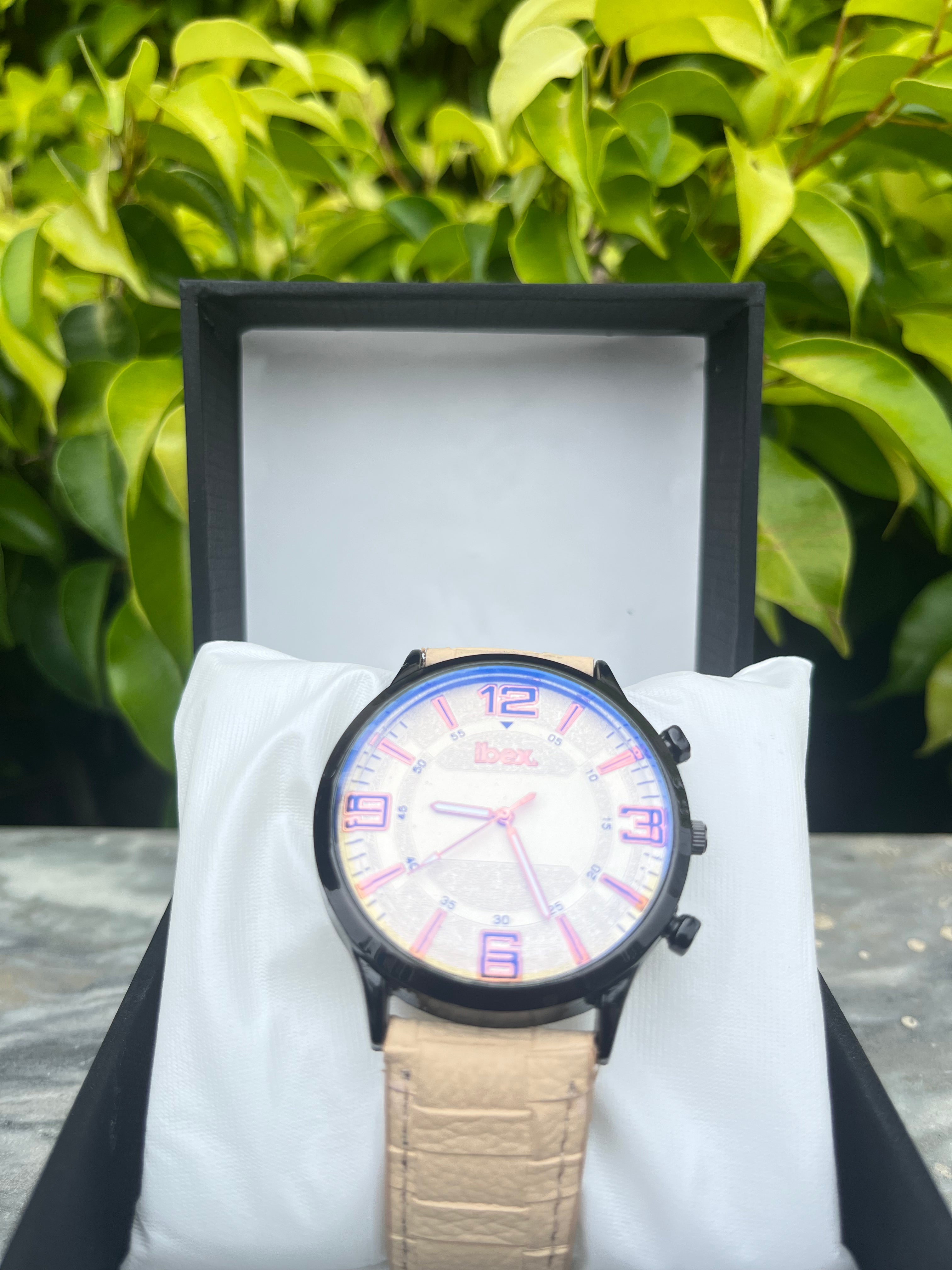 Ibex-Classic G.White Leather Strap Watch