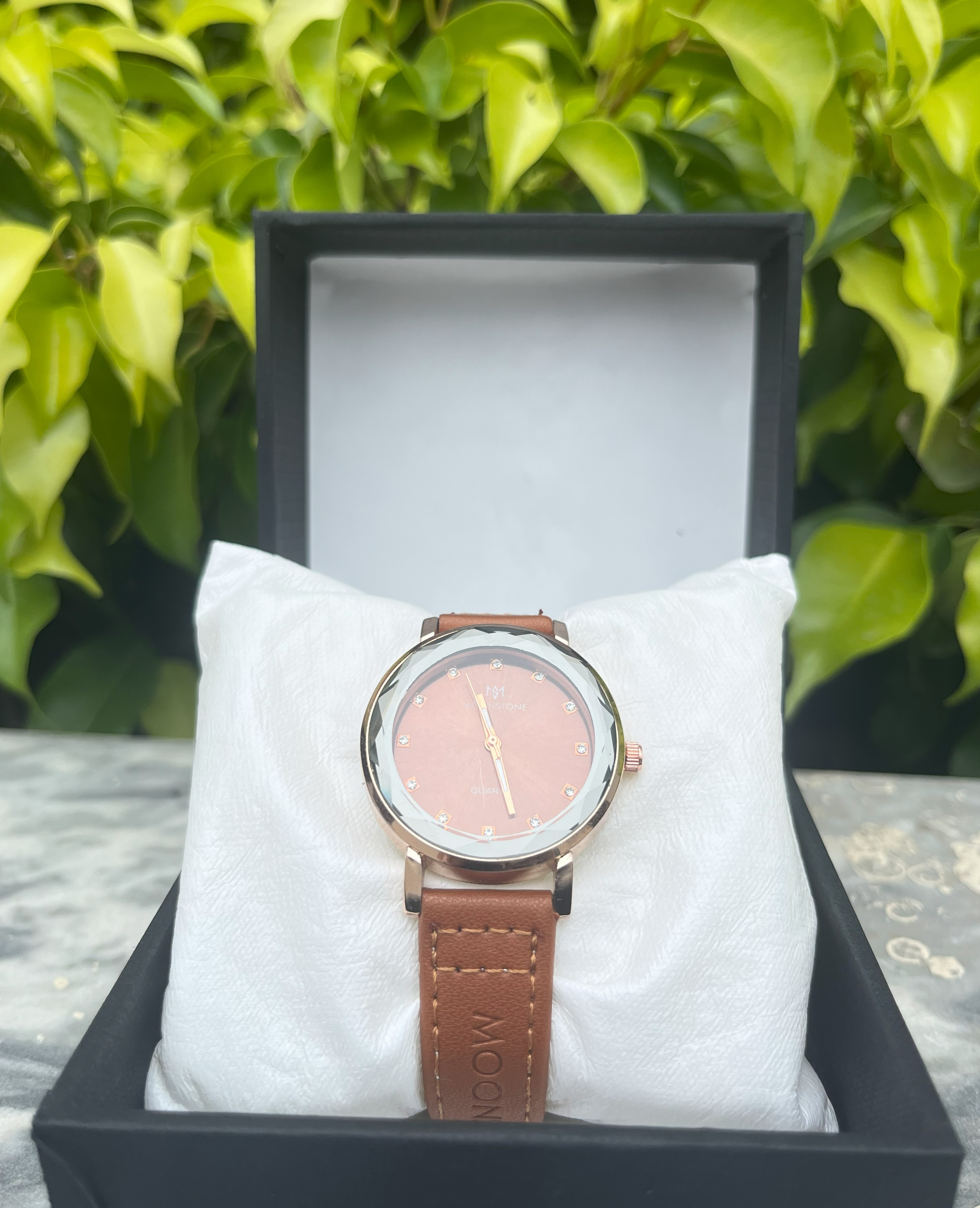 MoonStone-Elegant Brown Leather Watch